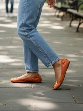 Tory Burch Tan Leather Logo Ballet Flats
